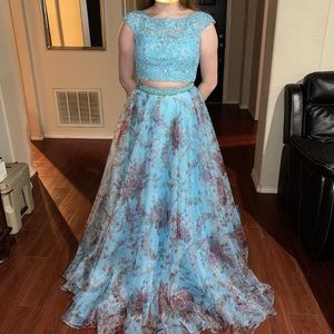 Prom Dress! Long, blue floral prom dress.